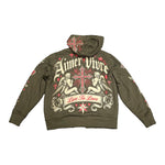 Aimer Vivre Divine Devotion Hoodie back — praying angels, cross and Live To Love banner